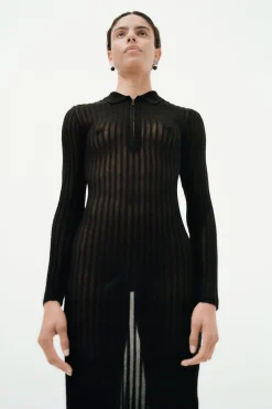 Knitwear*St. Agni Sheer Stripe Dress - Black