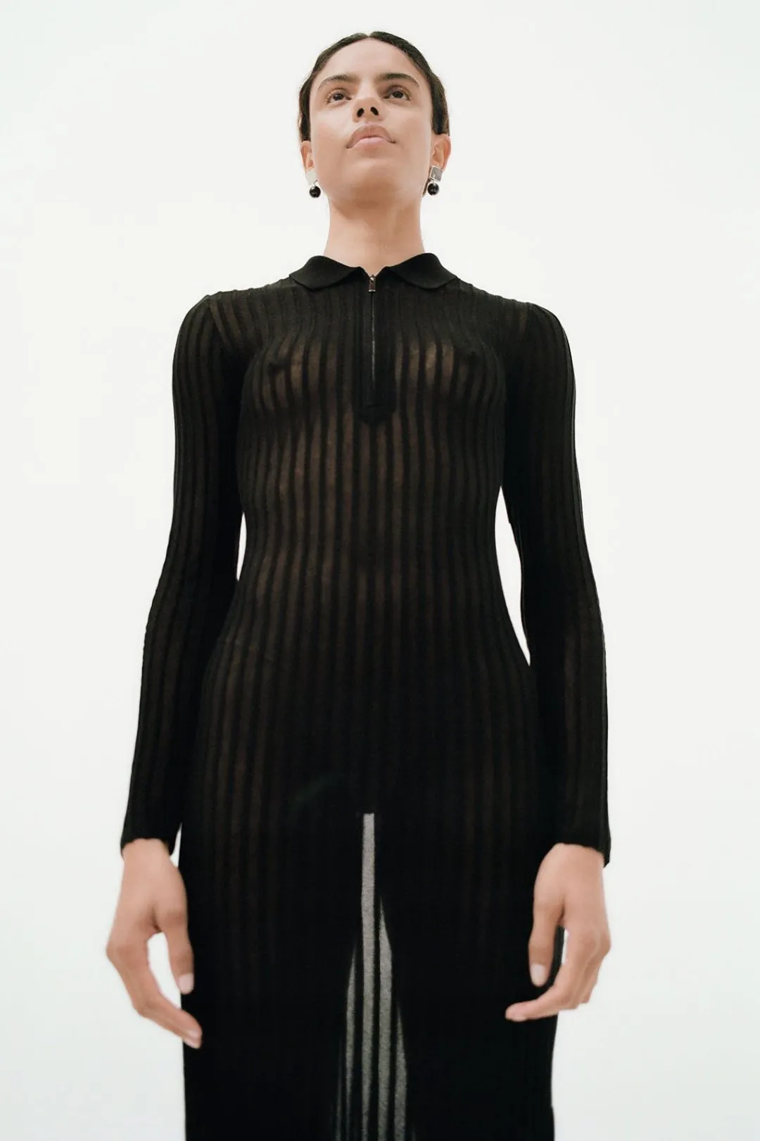 Knitwear*St. Agni Sheer Stripe Dress - Black
