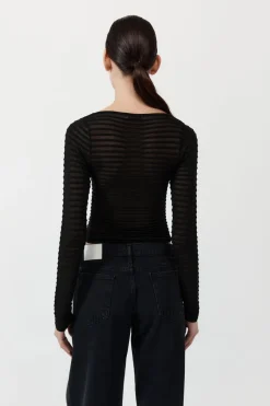 Knitwear*St. Agni Sheer Stripe Top - Black