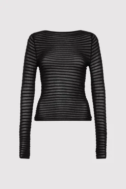 Knitwear*St. Agni Sheer Stripe Top - Black