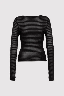 Knitwear*St. Agni Sheer Stripe Top - Black
