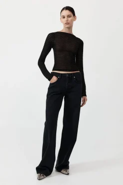 Tops*St. Agni Sheer Stripe Top - Black