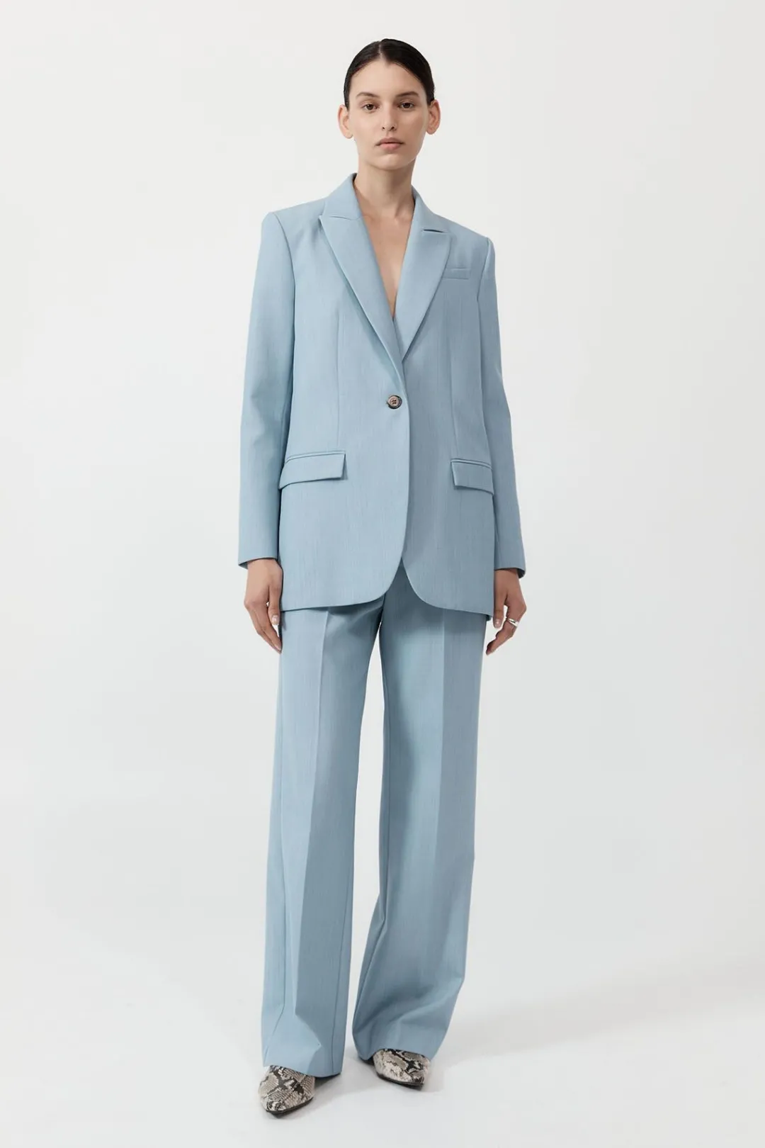 Unisex*St. Agni Single Button Tailored Blazer - Stone Blue