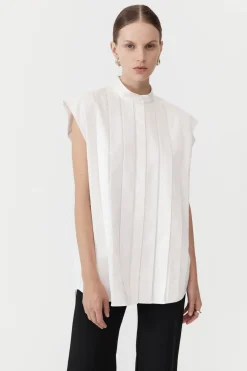 Unisex*St. Agni Sleeveless Tuck Detail Shirt - White