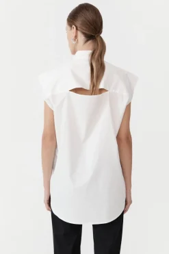 Unisex*St. Agni Sleeveless Tuck Detail Shirt - White