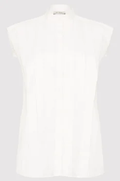 Unisex*St. Agni Sleeveless Tuck Detail Shirt - White