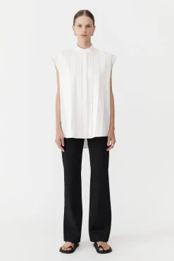 Tops*St. Agni Sleeveless Tuck Detail Shirt - White