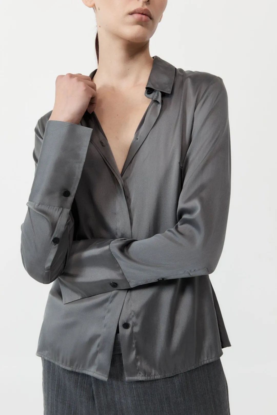 Shirts*St. Agni Soft Silk Shirt - Pewter Grey
