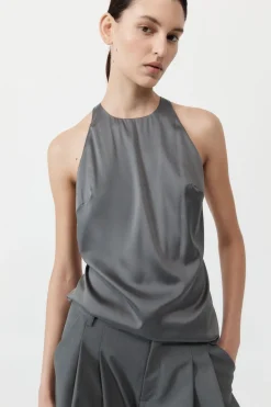 Tops*St. Agni Soft Silk Suspender Top - Pewter Grey
