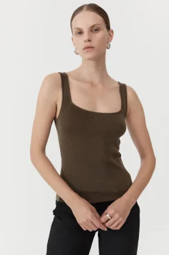 Tops*St. Agni Square Neck Knit Singlet - Kelp