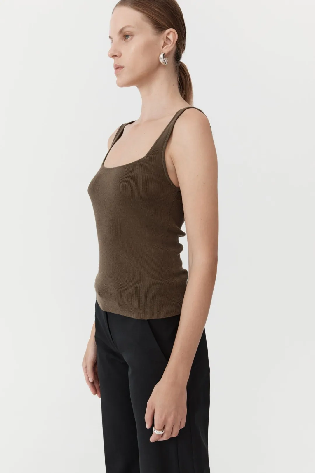 Tops*St. Agni Square Neck Knit Singlet - Kelp