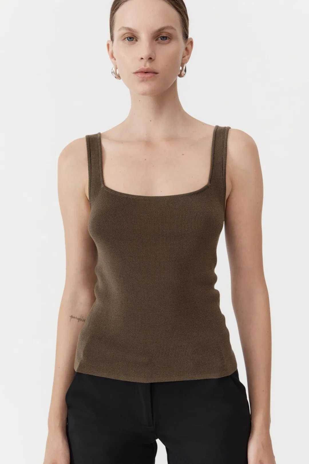 Tops*St. Agni Square Neck Knit Singlet - Kelp