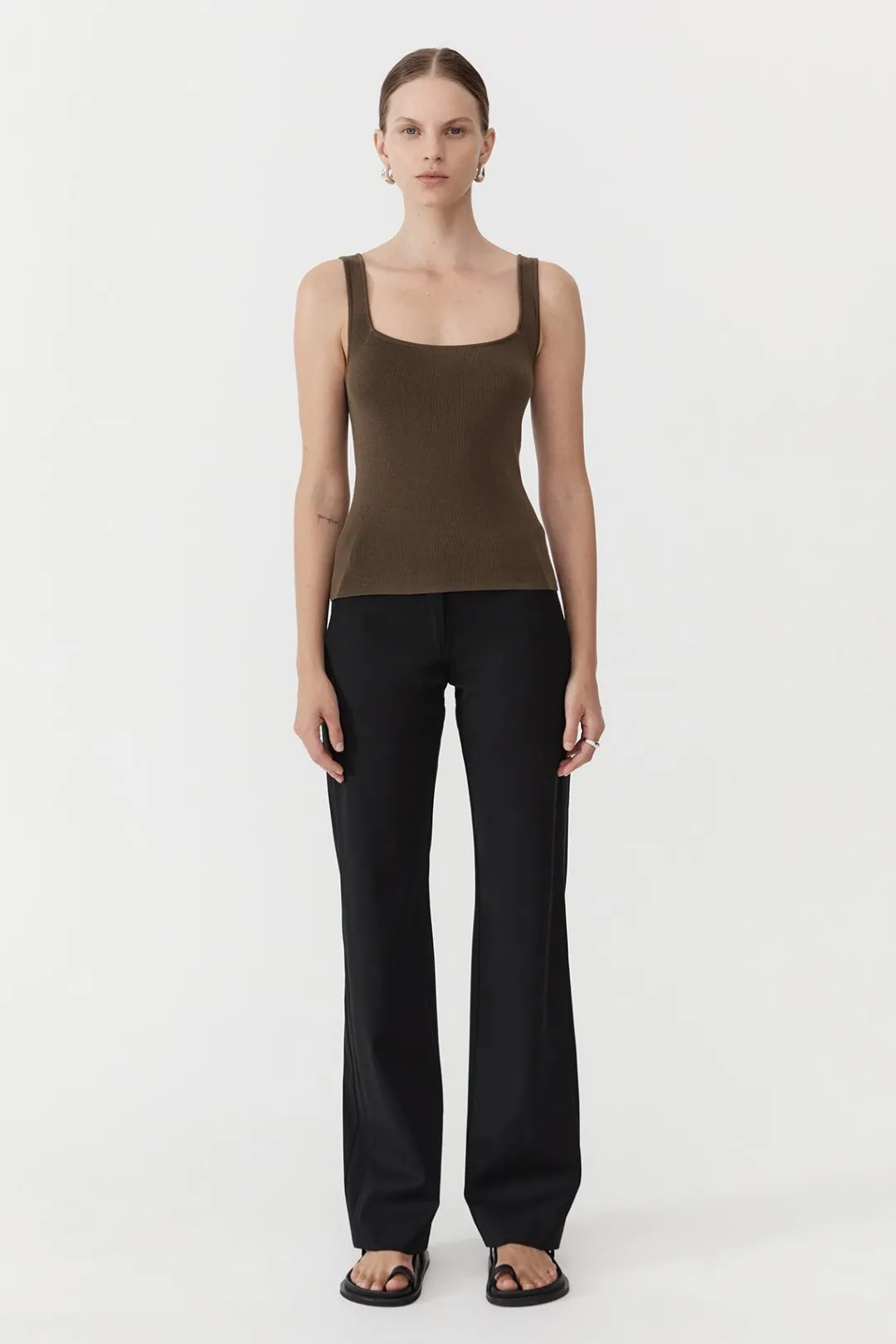 Tops*St. Agni Square Neck Knit Singlet - Kelp