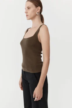Knitwear*St. Agni Square Neck Knit Singlet - Kelp