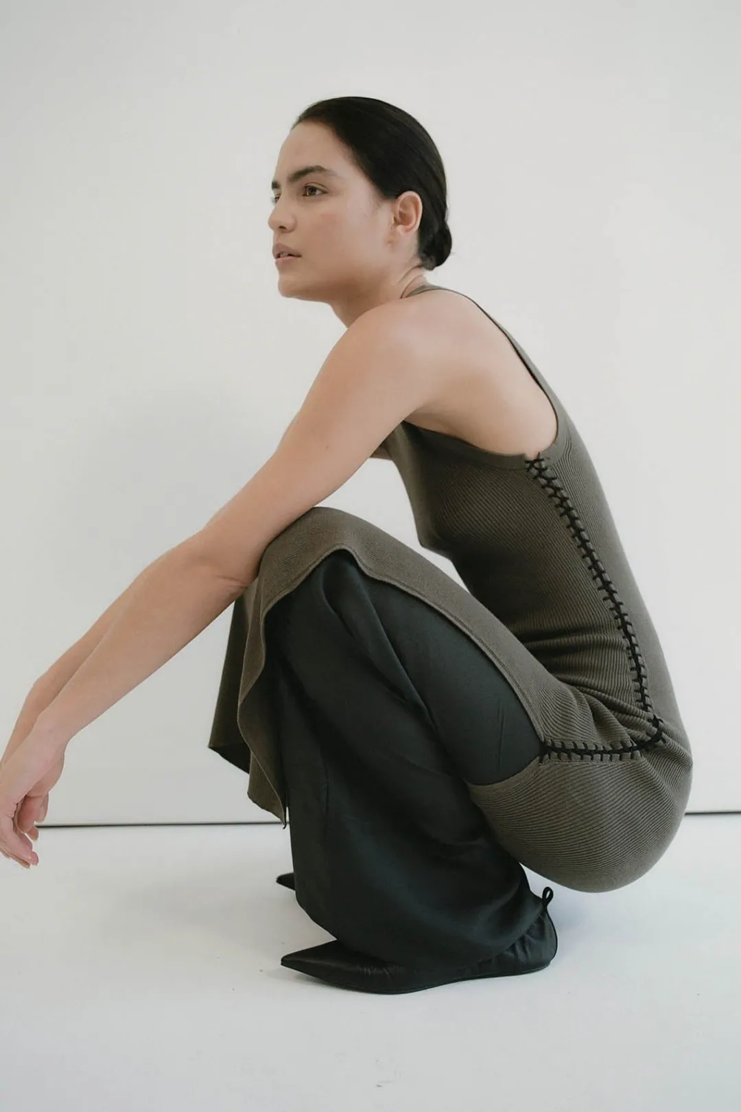 Basics*St. Agni Stitch Detail Dress - Kelp