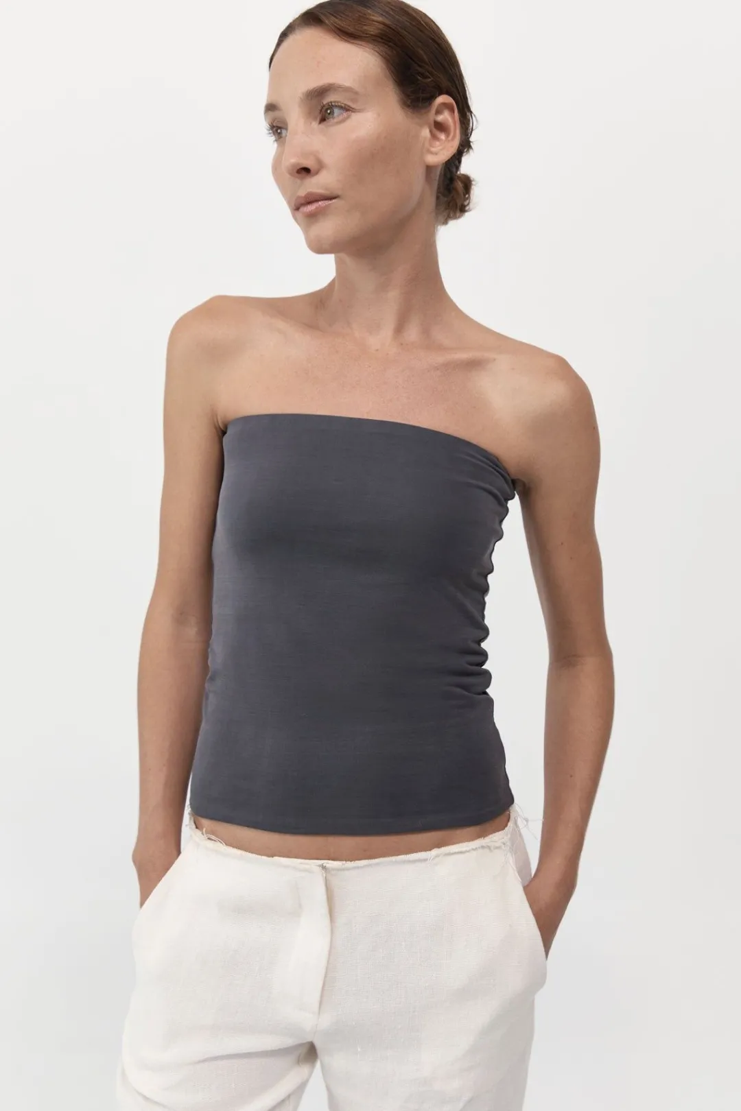 Basics*St. Agni Strapless Jersey Top - Graphite
