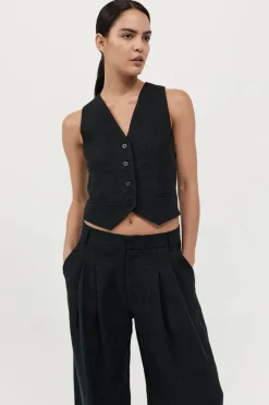 Tailoring*St. Agni Tailored Linen Vest - Black