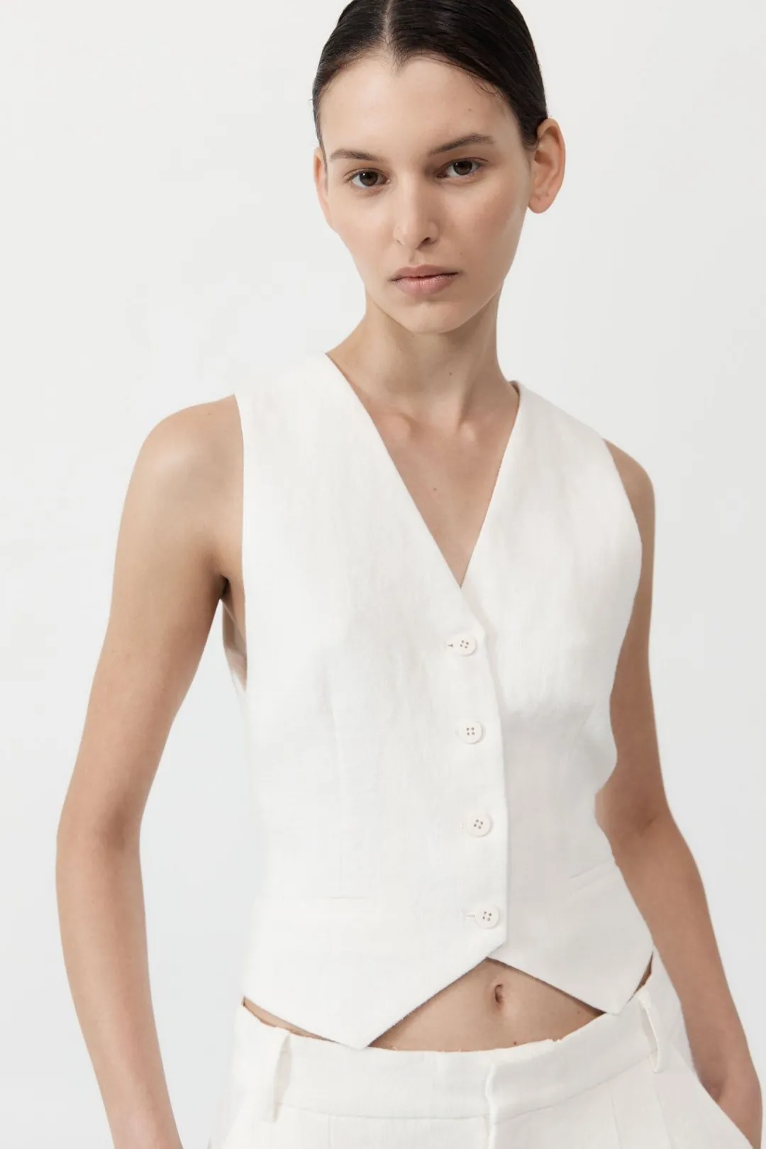 Tailoring*St. Agni Tailored Linen Vest - Ivory