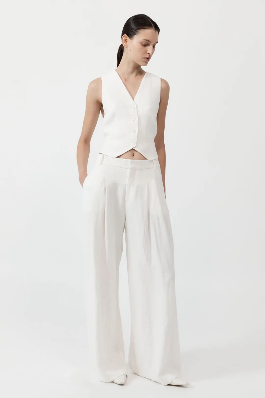 Tailoring*St. Agni Tailored Linen Vest - Ivory