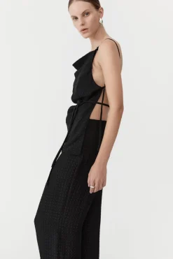 Tops*St. Agni Textured Silk Halter Top - Black