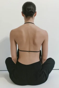 Tops*St. Agni Textured Silk Halter Top - Black