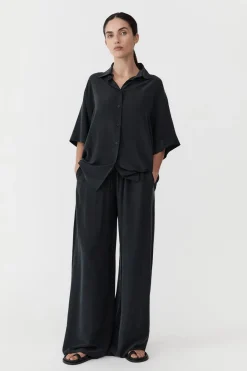 Tops*St. Agni Unisex Silk Shirt - Washed Black
