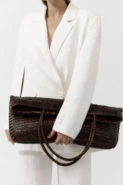 Bags*St. Agni Wide Bagu Woven Tote - Chocolate