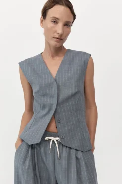 Tops*St. Agni Wool Vest - Chalk Stripe