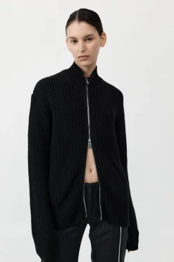 Knitwear*St. Agni Zip Detail Cardigan - Black
