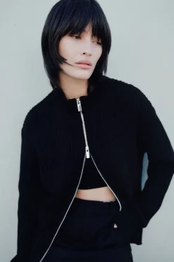 Jumpers*St. Agni Zip Detail Cardigan - Black