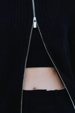 Jumpers*St. Agni Zip Detail Cardigan - Black