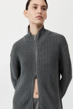Knitwear*St. Agni Zip Detail Cardigan - Smoke