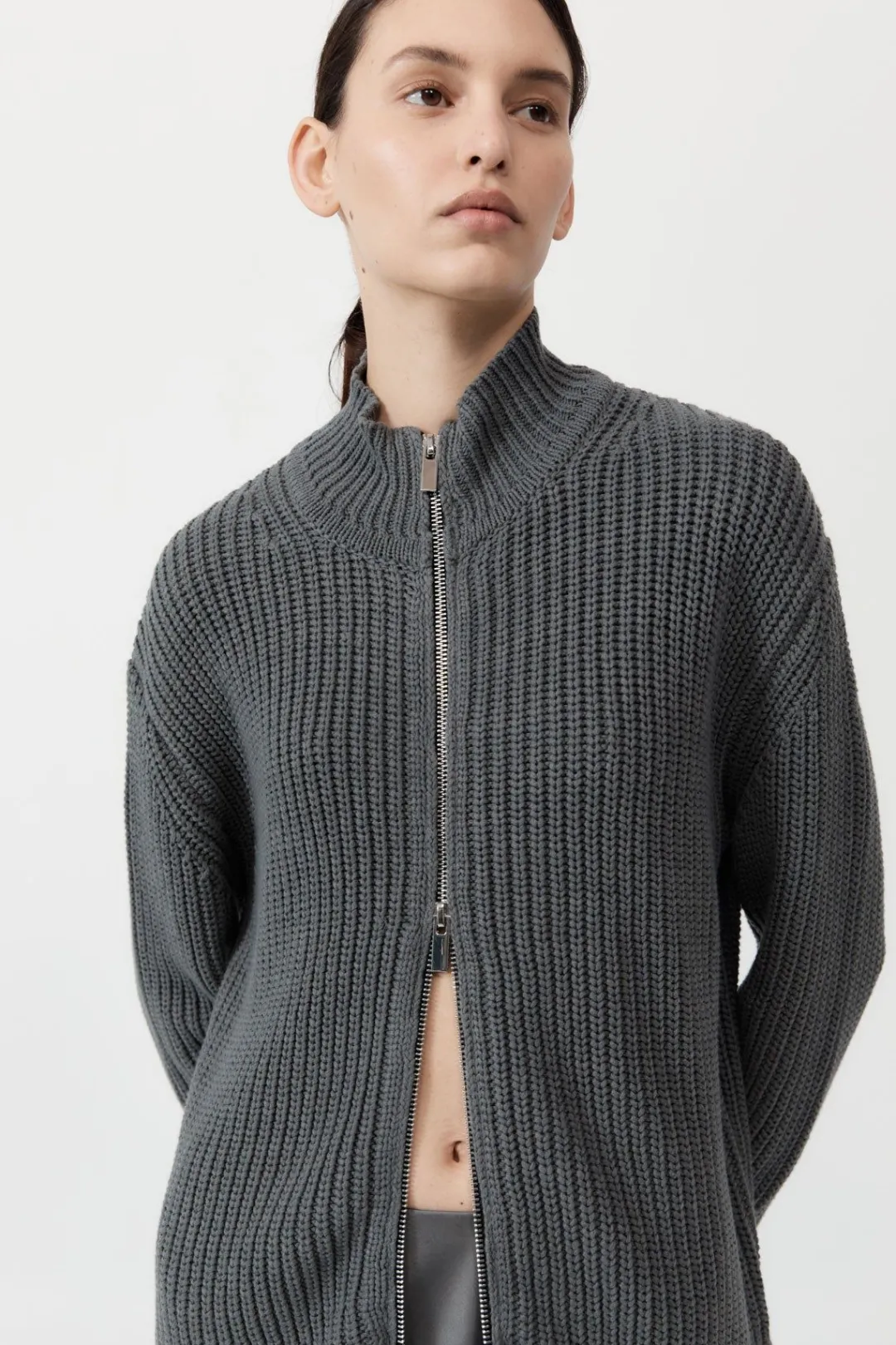 Knitwear*St. Agni Zip Detail Cardigan - Smoke
