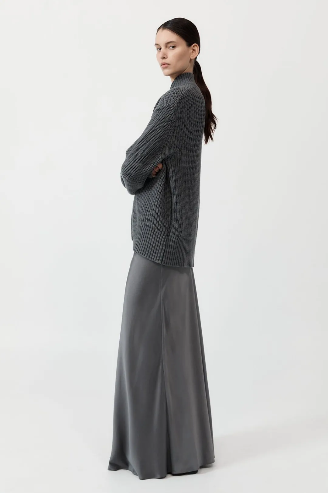 Knitwear*St. Agni Zip Detail Cardigan - Smoke