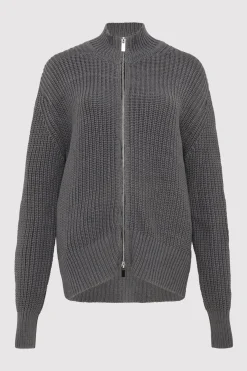Knitwear*St. Agni Zip Detail Cardigan - Smoke