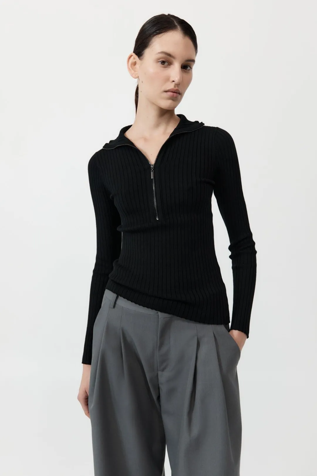 Jumpers*St. Agni Zip Front Top - Black