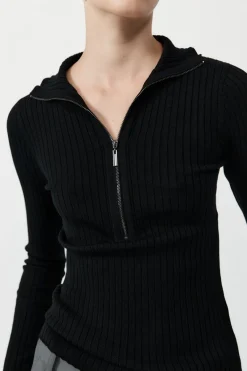 Tops*St. Agni Zip Front Top - Black