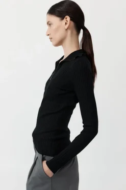 Tops*St. Agni Zip Front Top - Black
