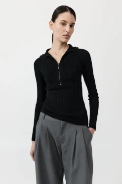 Tops*St. Agni Zip Front Top - Black