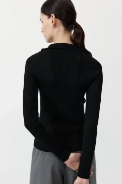 Knitwear*St. Agni Zip Front Top - Black